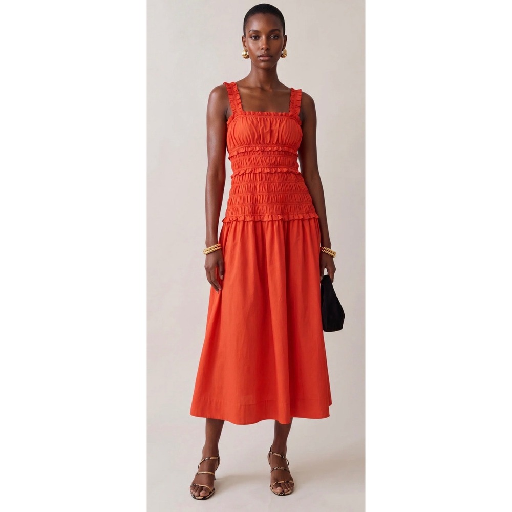 Few Moda O.P.T. One Pretty Time Smocked Midi Dress Burnt Orange Ruffle Tiered